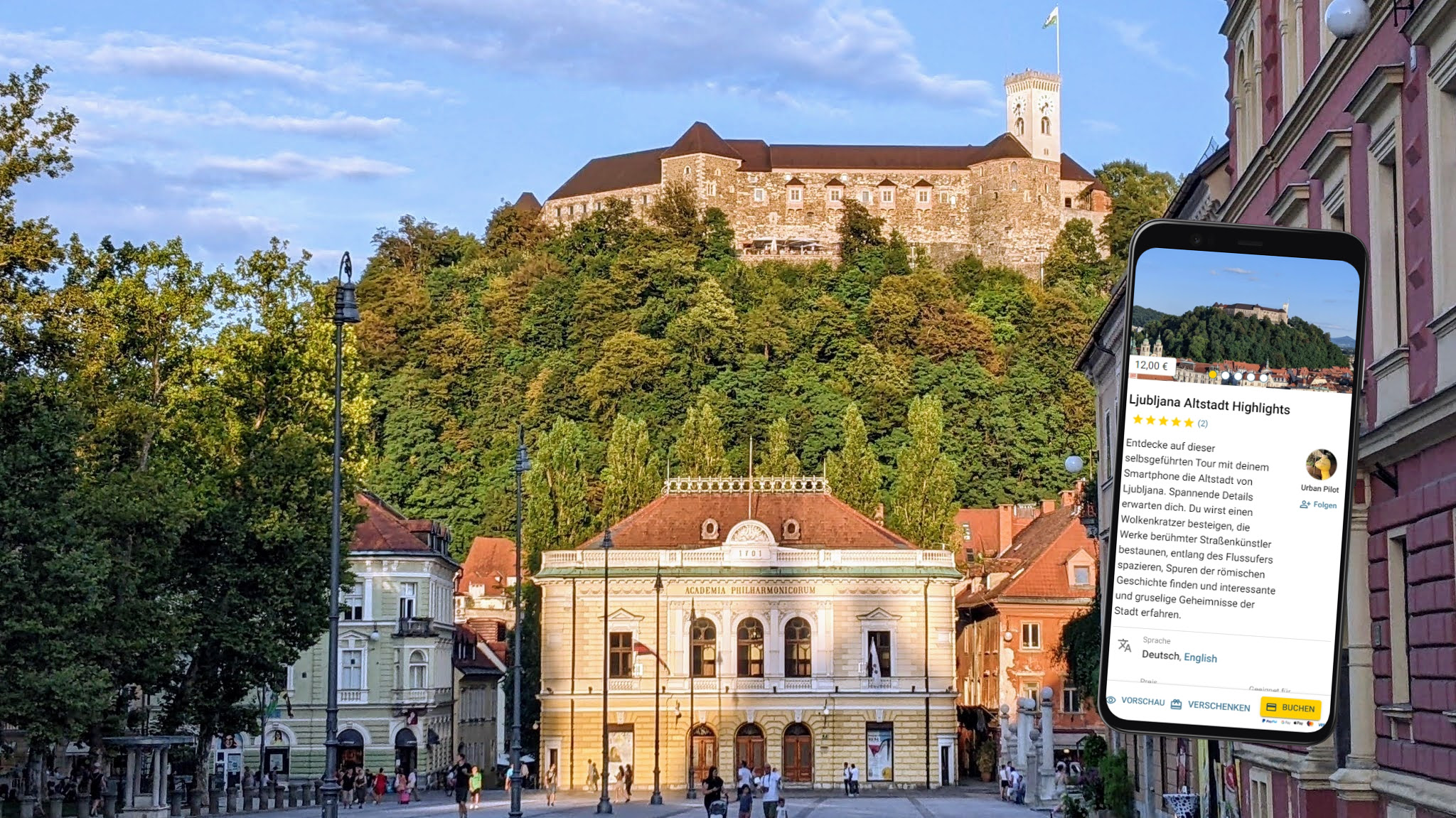 selbstgeführte stadtführung mit dem smartphone durch Ljubljana