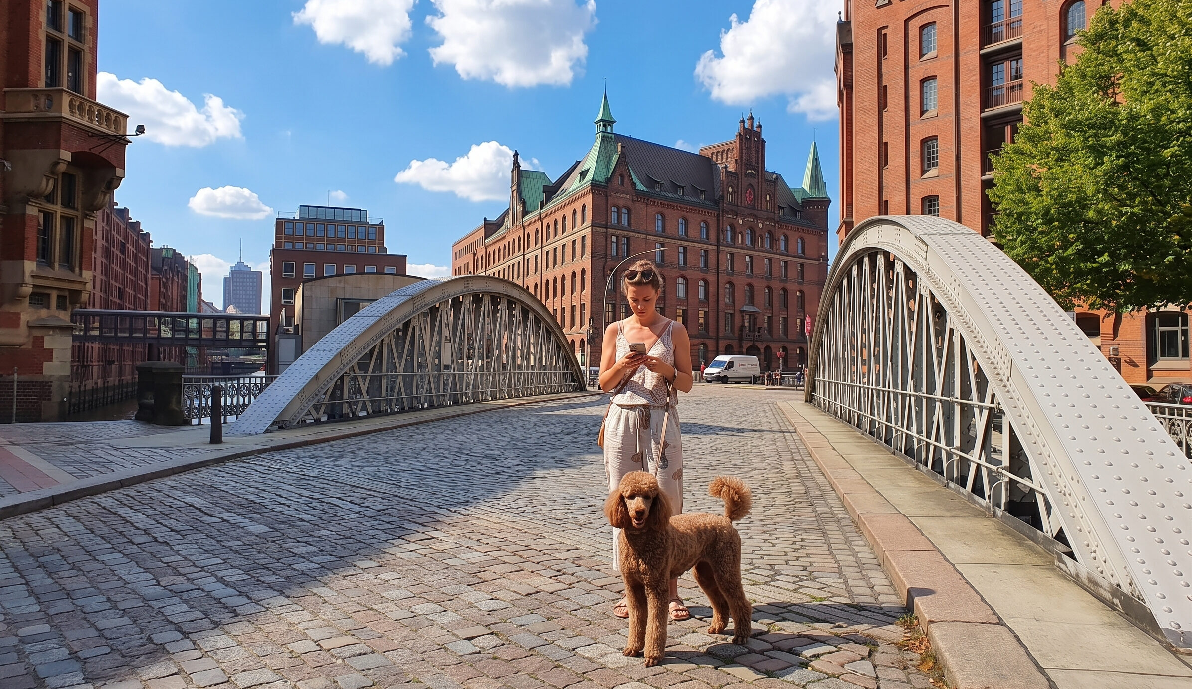 Neuerwegsbrücke in Hamburg-HafenCity mit Hund
