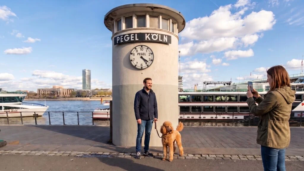 Köln mit Hund Pegelturm