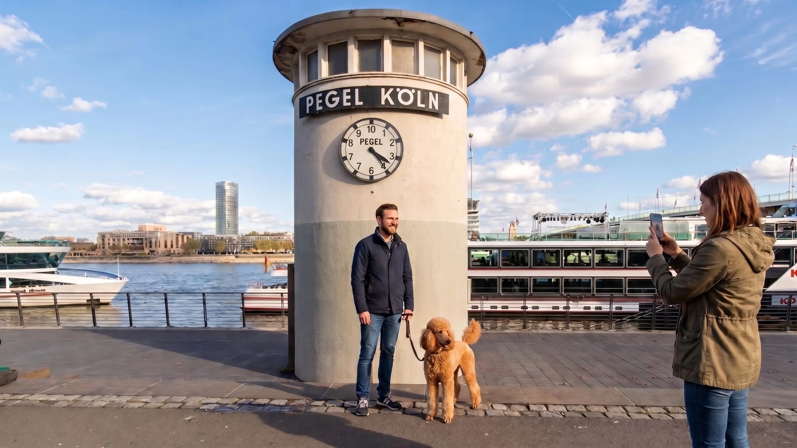 Köln mit Hund Pegelturm